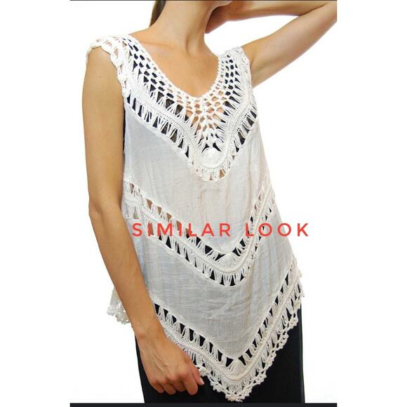 Rust Yellow Crochet Blouse Tunic Top Boho Festival Western Cowgirl SM - Picture 9 of 11